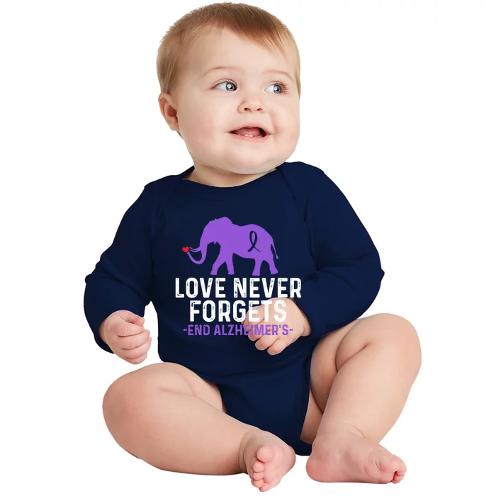 Alzheimers Awareness Love Never Forgets End Alzheimer's Great Gift Baby Long Sleeve Bodysuit