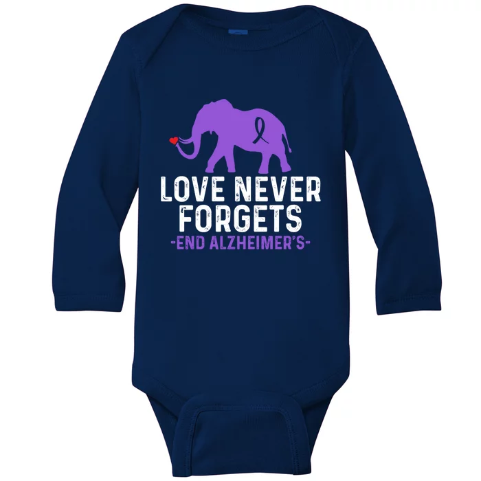 Alzheimers Awareness Love Never Forgets End Alzheimer's Great Gift Baby Long Sleeve Bodysuit