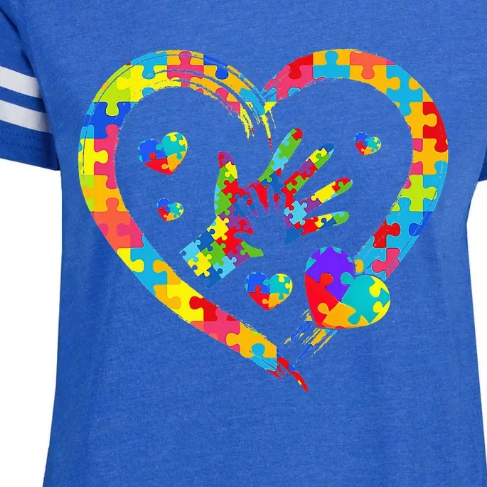 Autism Awareness Love Heart Puzzle Piece Valentines Day Enza Ladies Jersey Football T-Shirt