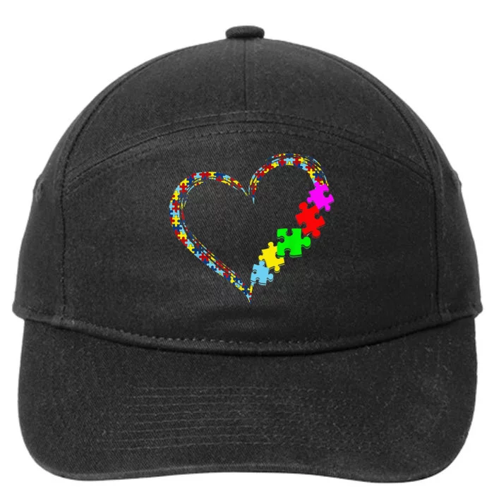 Autism Awareness Love Heart Puzzle Piece Valentines Day 7-Panel Snapback Hat