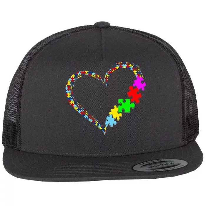 Autism Awareness Love Heart Puzzle Piece Valentines Day Flat Bill Trucker Hat