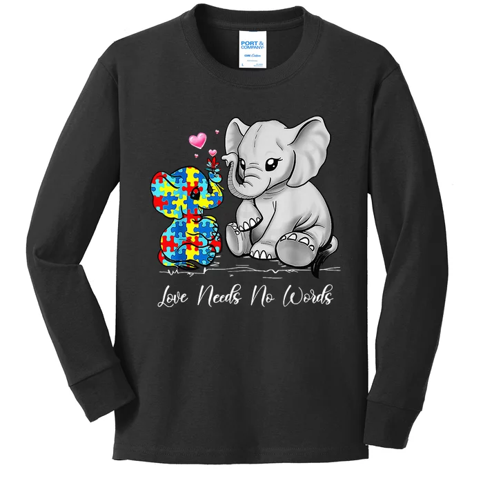 Autism Awareness Love Needs No Words Elephant Support Kids Long Sleeve Shirt