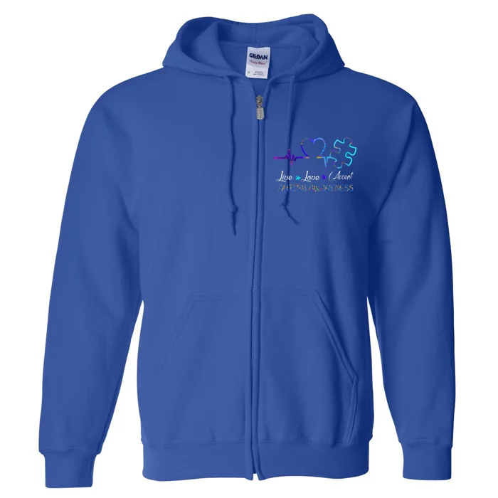 Autism Awareness Live Love Accept Puzzle Heartbeat Full Zip Hoodie