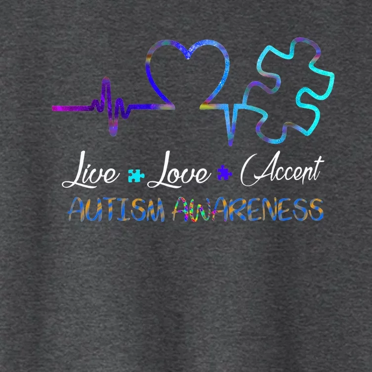 Autism Awareness Live Love Accept Puzzle Heartbeat Women's Crop Top Tee