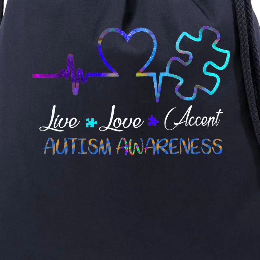 Autism Awareness Live Love Accept Puzzle Heartbeat Drawstring Bag