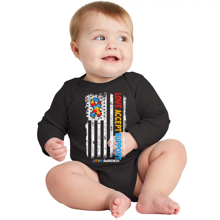 Autism Autistic Love Accept Support Autism Awareness Baby Long Sleeve Bodysuit