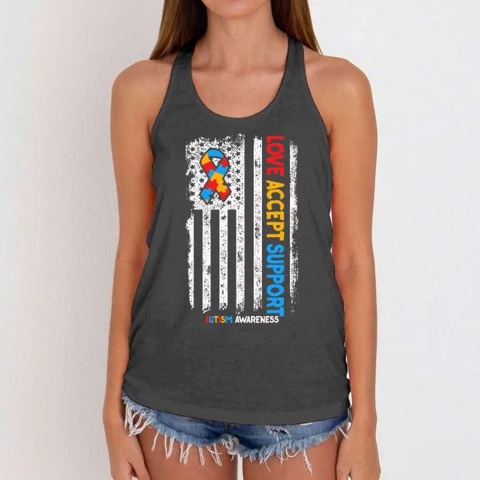 Autism Autistic Love Accept Support Autism Awareness Women's Knotted Racerback Tank