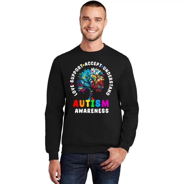 Autism Awareness Love Support Accept Understand Autism Tall Sweatshirt