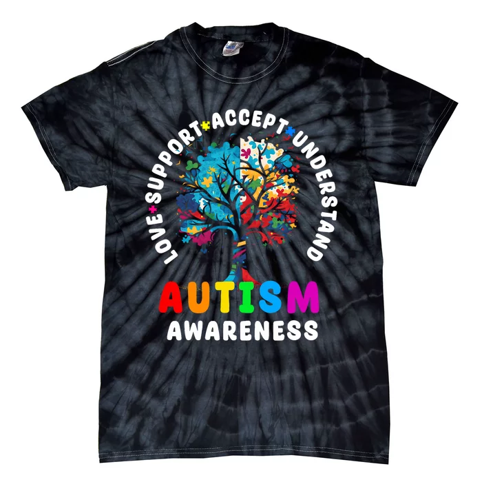 Autism Awareness Love Support Accept Understand Autism Tie-Dye T-Shirt