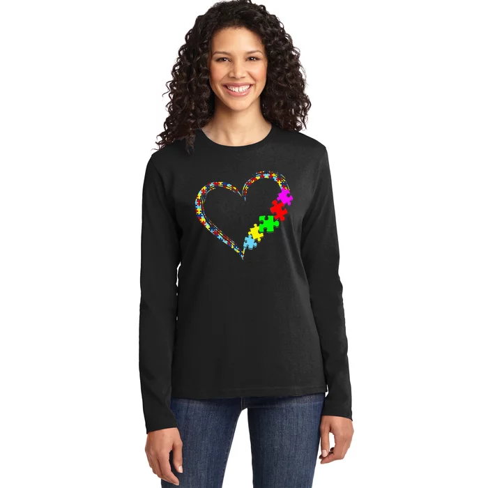 Autism Awareness Love Heart Puzzle Piece Gift Ladies Long Sleeve Shirt