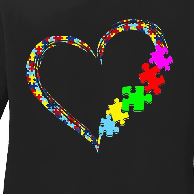 Autism Awareness Love Heart Puzzle Piece Gift Ladies Long Sleeve Shirt