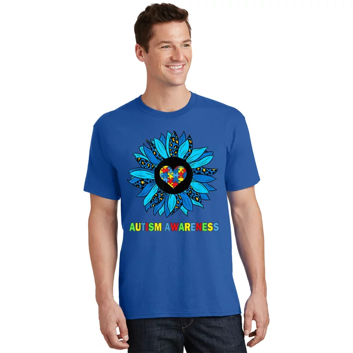 Autism Awareness Leopard sunflower Heart Puzzle wo kid T-Shirt