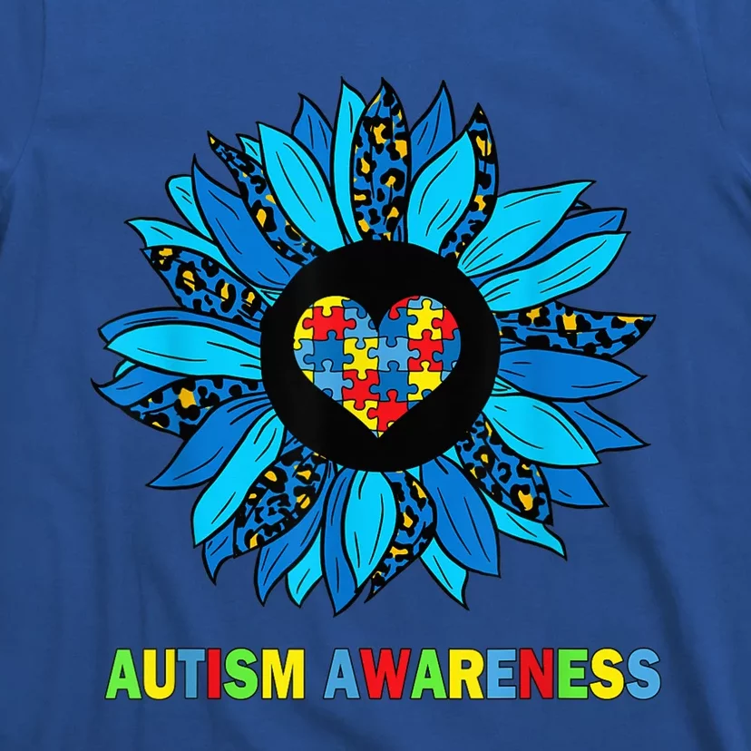 Autism Awareness Leopard sunflower Heart Puzzle wo kid T-Shirt