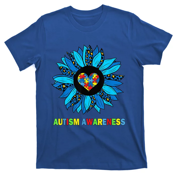 Autism Awareness Leopard sunflower Heart Puzzle wo kid T-Shirt