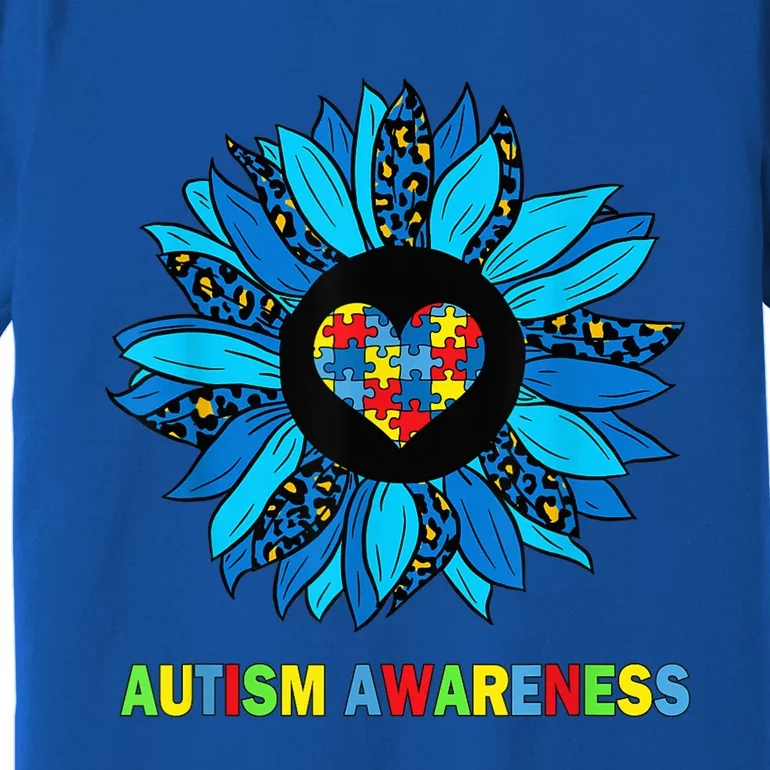 Autism Awareness Leopard sunflower Heart Puzzle wo kid Premium T-Shirt