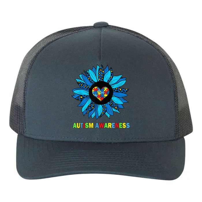 Autism Awareness Leopard sunflower Heart Puzzle wo kid Yupoong Adult 5-Panel Trucker Hat