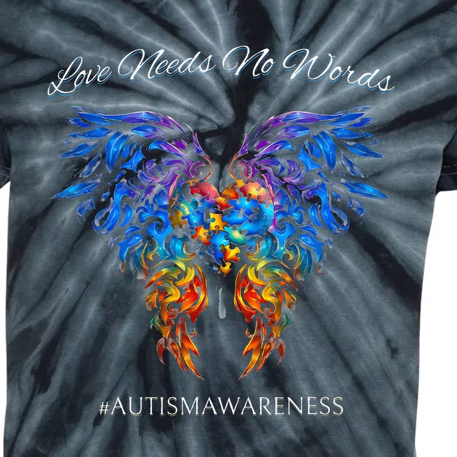 Autism Awareness Love Needs No Words Neurodiversity Kids Tie-Dye T-Shirt