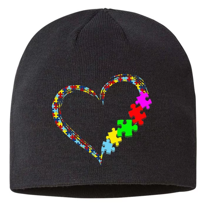 Autism Awareness Love Heart Puzzle Piece 8 1/2in Sustainable Knit Beanie