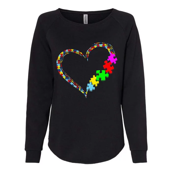 Autism Awareness Love Heart Puzzle Piece Womens California Wash Sweatshirt