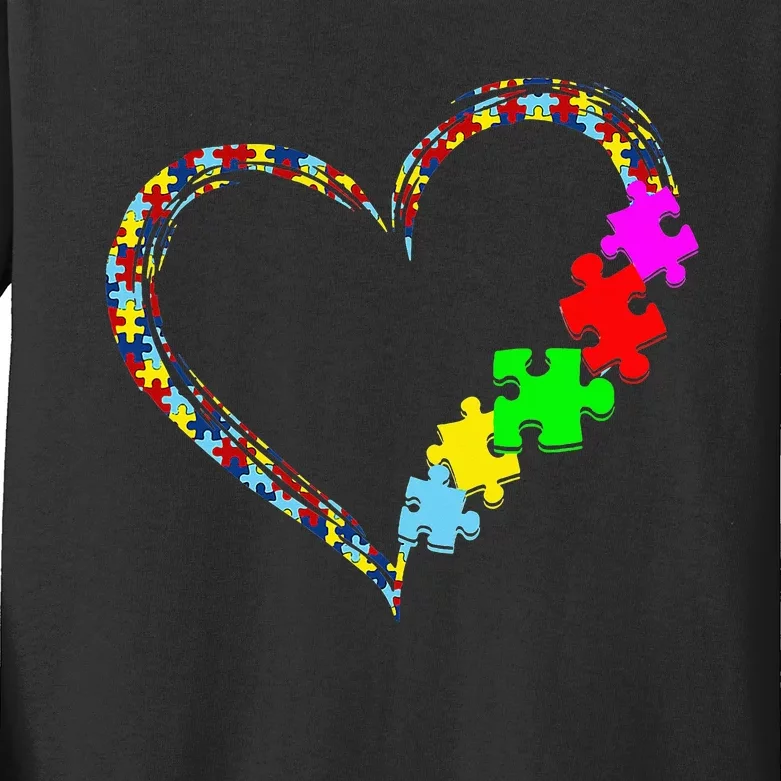 Autism Awareness Love Heart Puzzle Piece Kids Long Sleeve Shirt