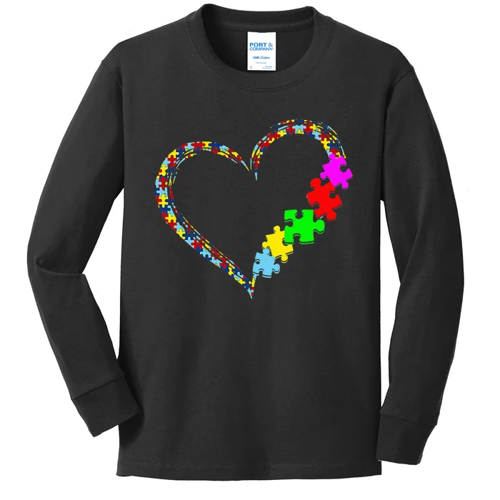 Autism Awareness Love Heart Puzzle Piece Kids Long Sleeve Shirt