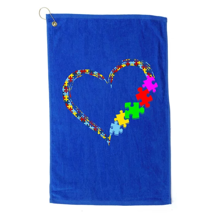 Autism Awareness Love Heart Puzzle Piece Gift Platinum Collection Golf Towel