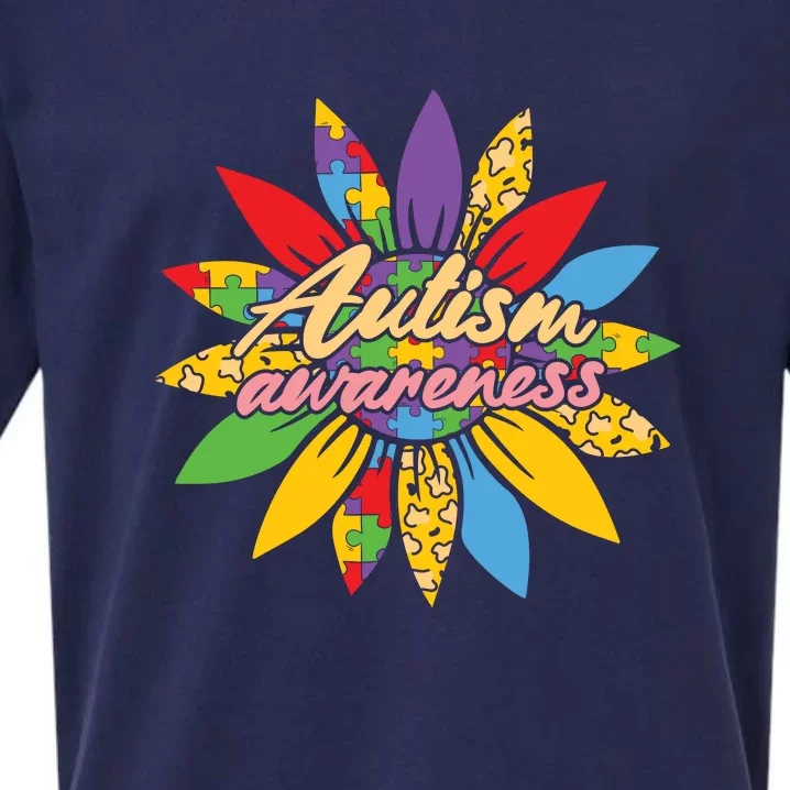 Autism Awareness Leopard Sunflower Puzzle Gift Sueded Cloud Jersey T-Shirt