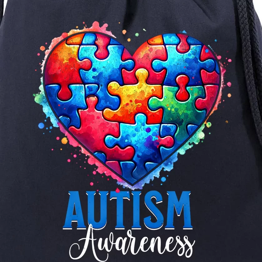 Autism Awareness Love Heart Puzzle Piece Gift Gift Drawstring Bag