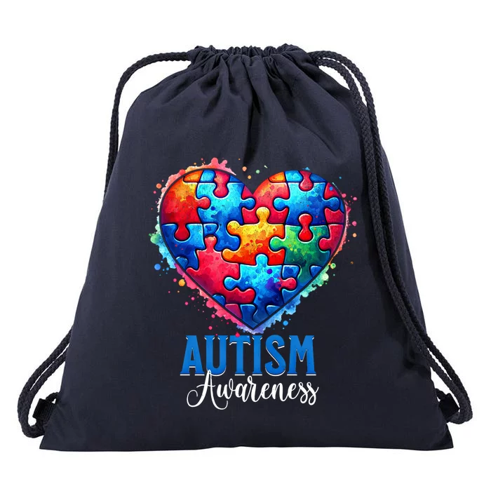 Autism Awareness Love Heart Puzzle Piece Gift Gift Drawstring Bag