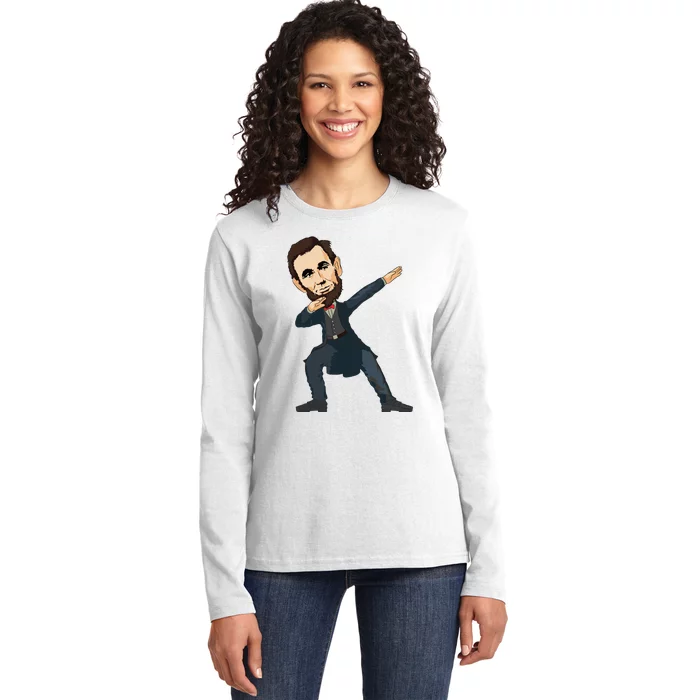 Abraham Abe Lincoln Dabbing Dab Dance 4th Of July Gift Ladies Long Sleeve Shirt