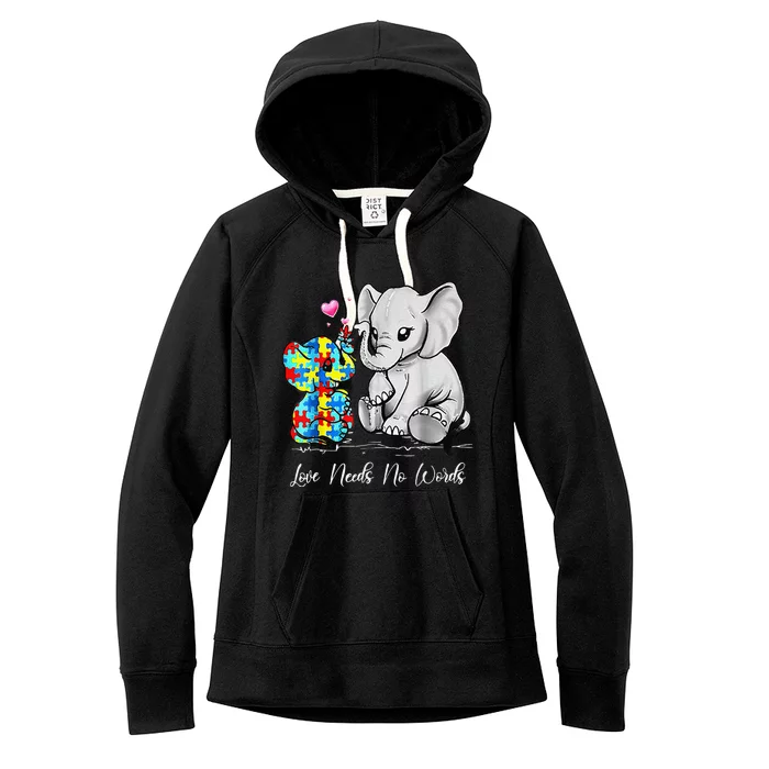 Autism Awareness Love Needs No Words Elephant Support Gifts Women's Fleece Hoodie