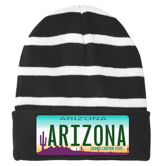 Arizona AZ License Plate Classic Striped Beanie with Solid Band