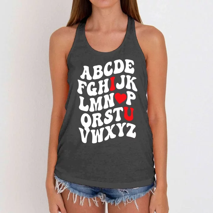 Alphabet ABC Love You Valentines Day Heart Gift Design Women's Knotted Racerback Tank