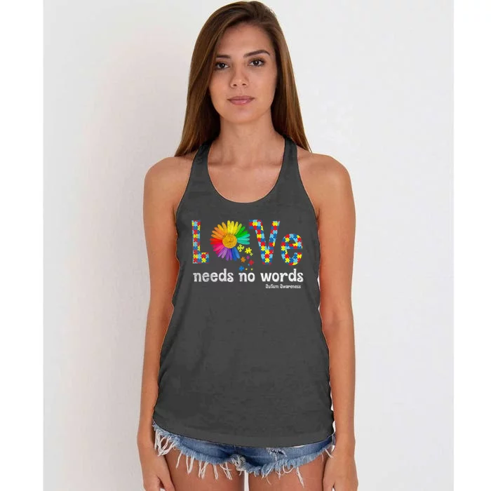 Autism Awareness Love No Words Daisy Flower Men Women Women's Knotted Racerback Tank