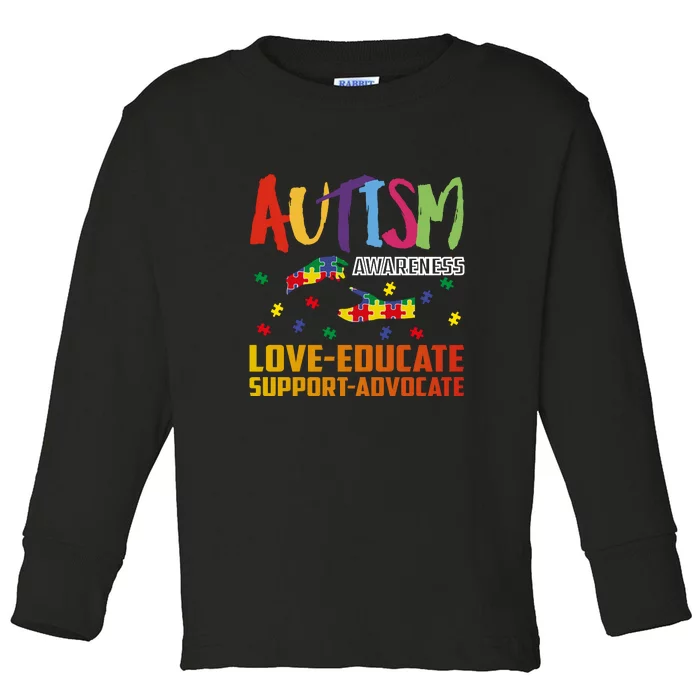 Autism Awareness Love Educate Support Advocate Puzzle Gift Toddler Long Sleeve Shirt