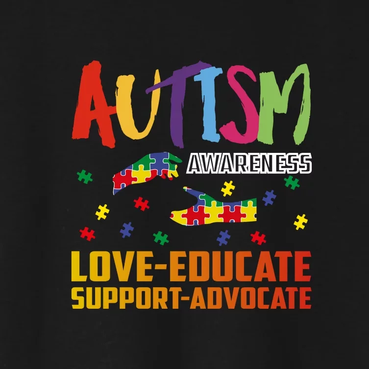 Autism Awareness Love Educate Support Advocate Puzzle Gift Women's Crop Top Tee