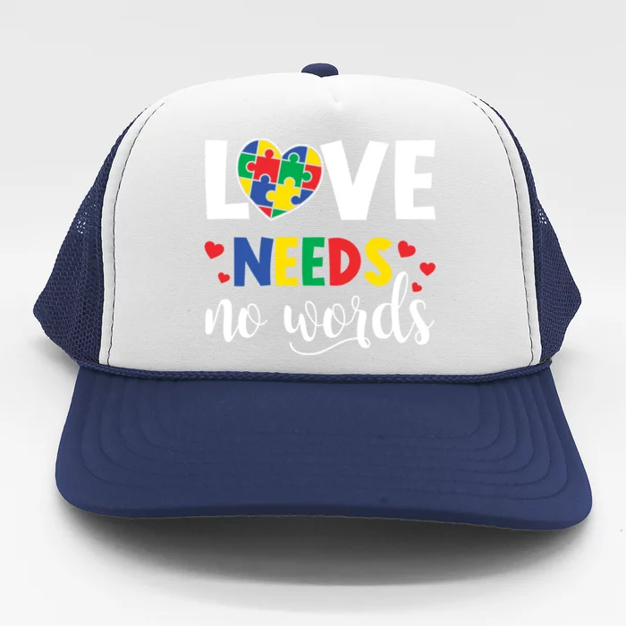 Autism Awareness Love Needs No Words Autism Colorful Puzzles Gift Trucker Hat