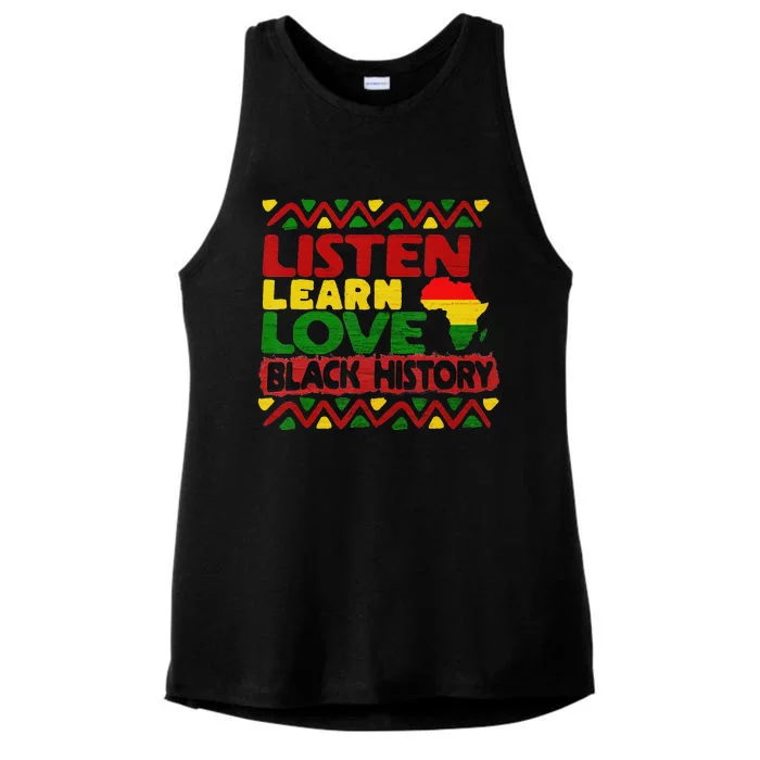 African American Listen Learn Love Teach BHM Ladies Tri-Blend Wicking Tank