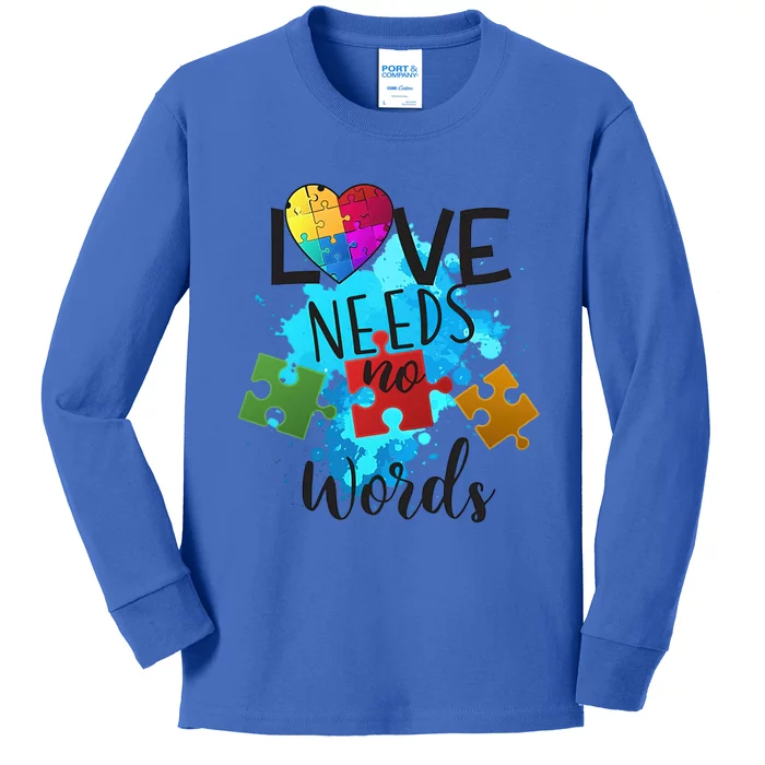 Autism Awareness Love Needs No Words In April We Wear Blue Cute Gift Kids Long Sleeve Shirt