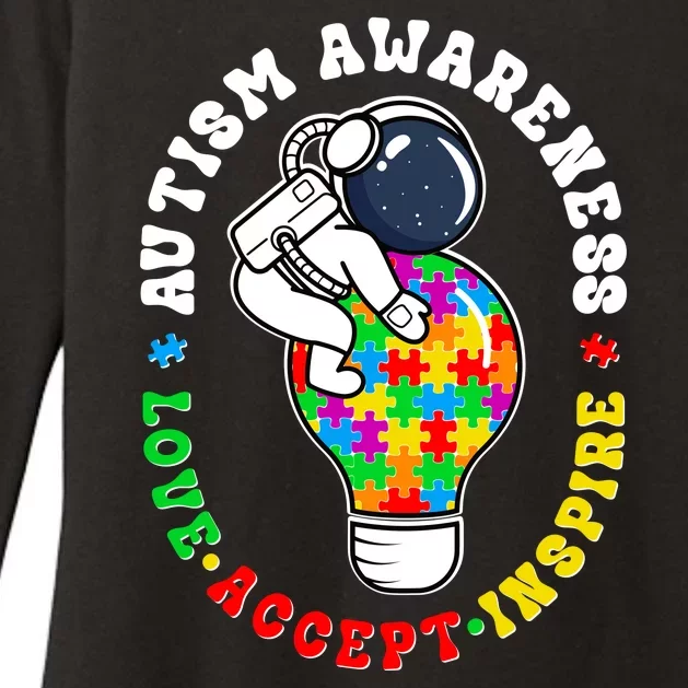 Autism Awareness Love Accept Inspire Astronaut Lightbulb Womens CVC Long Sleeve Shirt