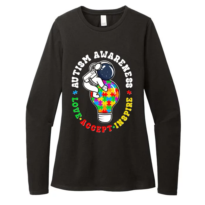 Autism Awareness Love Accept Inspire Astronaut Lightbulb Womens CVC Long Sleeve Shirt