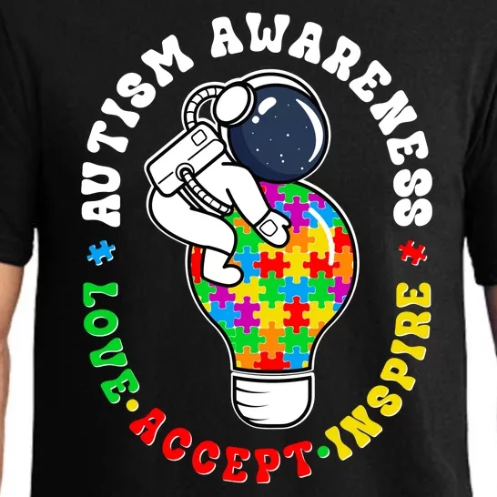 Autism Awareness Love Accept Inspire Astronaut Lightbulb Pajama Set