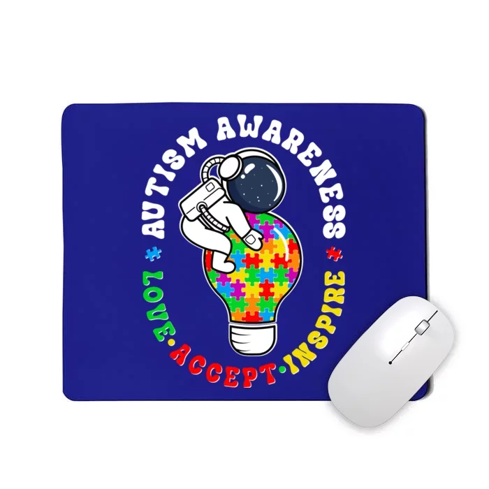 Autism Awareness Love Accept Inspire Astronaut Lightbulb Mousepad