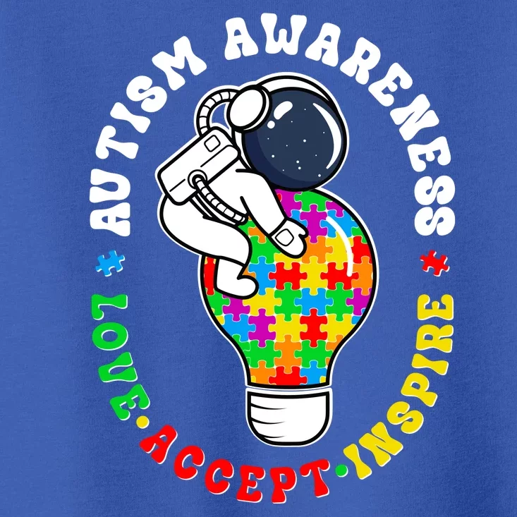 Autism Awareness Love Accept Inspire Astronaut Lightbulb Toddler T-Shirt