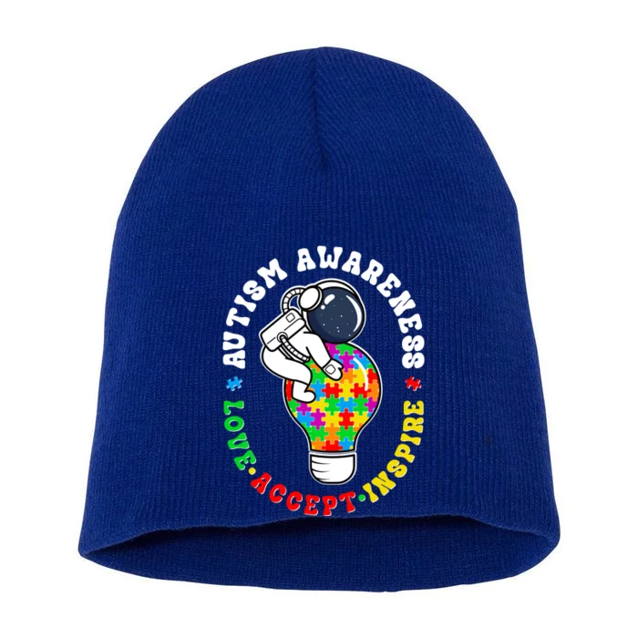 Autism Awareness Love Accept Inspire Astronaut Lightbulb Short Acrylic Beanie