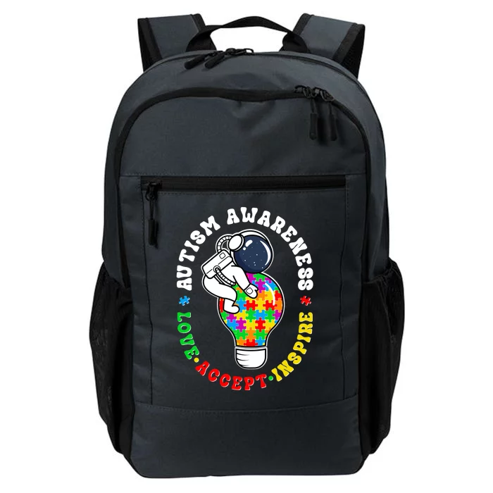 Autism Awareness Love Accept Inspire Astronaut Lightbulb Daily Commute Backpack