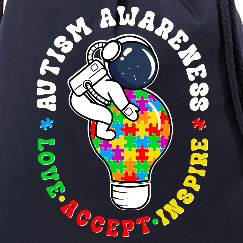 Autism Awareness Love Accept Inspire Astronaut Lightbulb Drawstring Bag