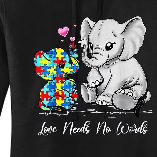 Autism Awareness Love Needs No Words Elephant Support Gifts Women's Pullover Hoodie