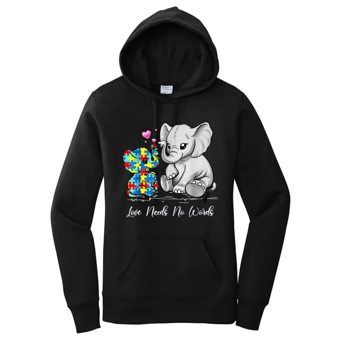 Autism Awareness Love Needs No Words Elephant Support Gifts Women's Pullover Hoodie