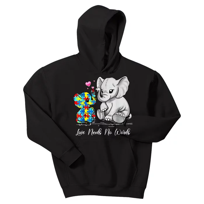 Autism Awareness Love Needs No Words Elephant Support Gifts Kids Hoodie